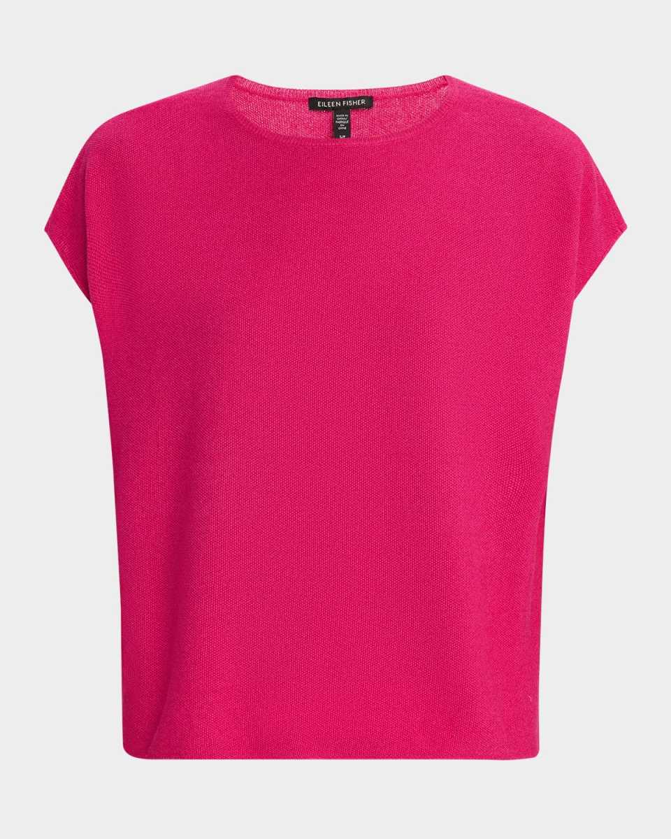 Cap-Sleeve Crewneck Knit Sweater
